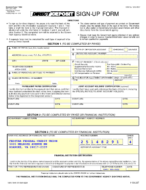 Standard Form 1199A Direct Deposit Sign-Up