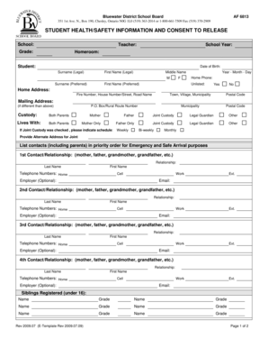 Student Health/Safety Information and Consent to Release