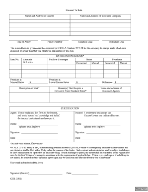 Consent To Rate Insurance Form