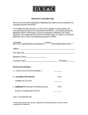 SESAC Discount Fee Calculation Form
