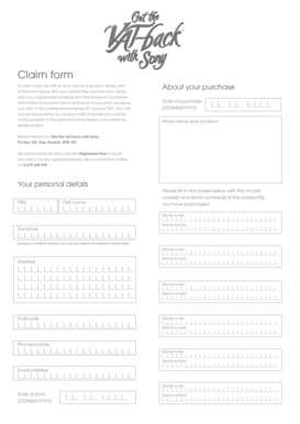 Sony VAT Claim Form