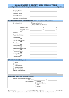 Groundwater Chemistry Data Request Form