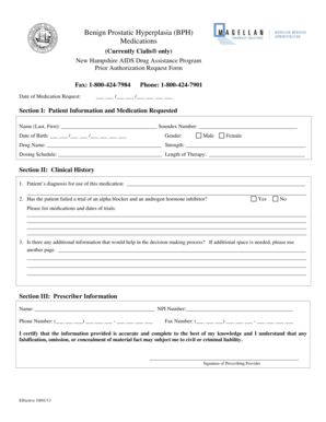New Hampshire BPH Medication Prior Authorization Request Form