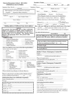 personal data sheet for teachers