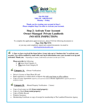 Quick Check Credit Reports Account Activation Form