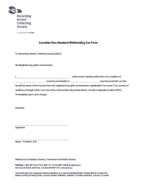 Canadian Non-Resident Withholding Tax Form