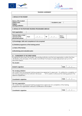 Training Agreement for Erasmus Student Placements