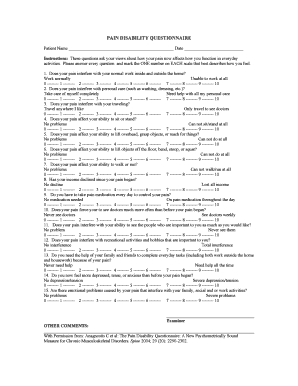 Pain Disability Questionnaire