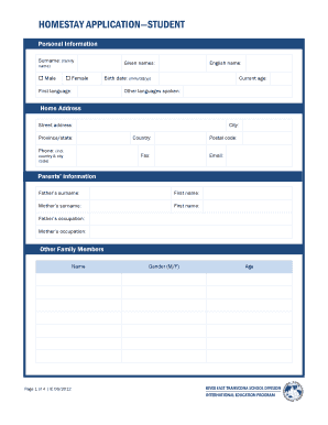Homestay Application Student Form