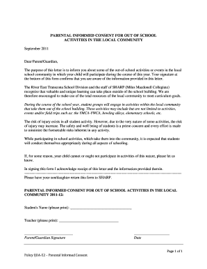 Parental Informed Consent for Out of School Activities