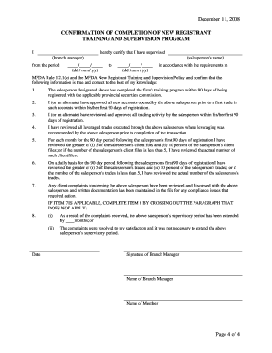 Confirmation of Completion of New Registrant Training and Supervision Program