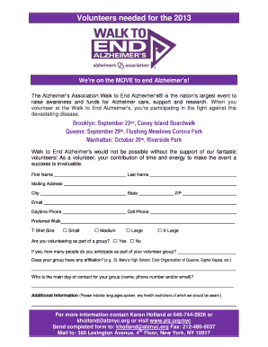 Alzheimer's Association Walk Volunteer Form