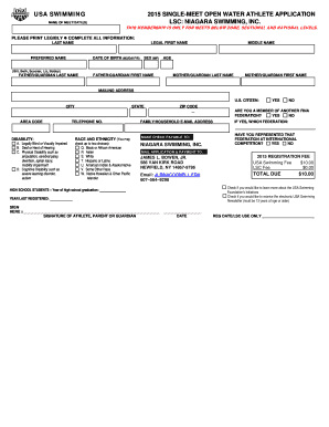 USA Swimming 2015 Single-Meet Open Water Athlete Application
