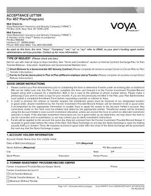 457 Plan Rollover Acceptance Letter