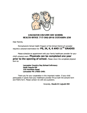 Pennsylvania School Physical Exam Form