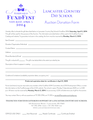 School donation form template - Auction Donation Form - Lancaster Country Day School