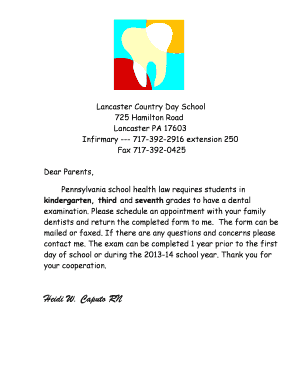 Pennsylvania School Dental Examination Form