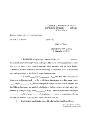 New Jersey Order to Show Cause