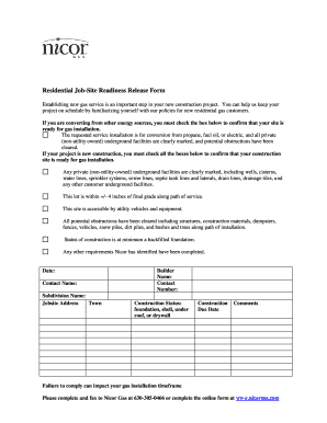 Residential Job-Site Readiness Release Form - Nicor Gas