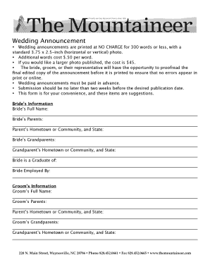 Wedding Announcement Form