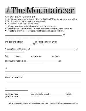 Anniversary Announcement Form