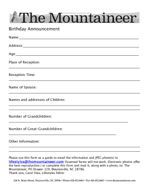 Birthday Announcement Form