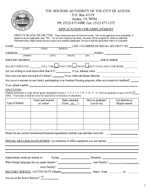 Housing Authority of Austin Employment Application