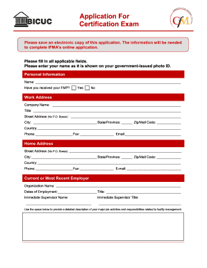 IFMA Certification Exam Application