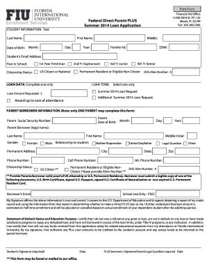 Federal Direct Parent PLUS Loan Application