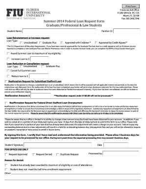 Summer 2014 Federal Loan Request Form