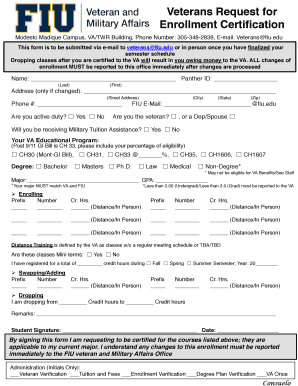 Veterans Request for Enrollment Certification