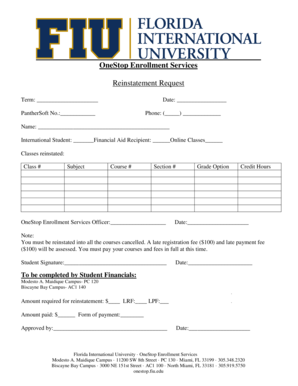Florida International University Reinstatement Request