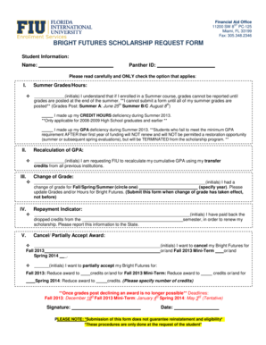 Bright Futures Scholarship Request Form