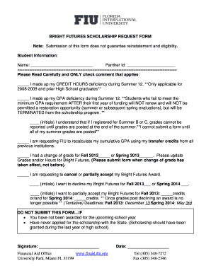 Bright Futures Scholarship Request Form