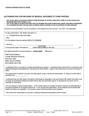 MEDICAL RELEASE FORM (Adult) - Johns Hopkins - Institute of ... - igm jhmi