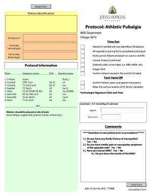 Athletic Pubalgia Protocol Form