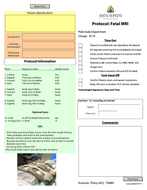 Fetal MRI Protocol Form