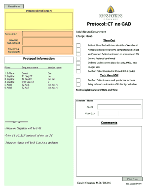 Adult Neuro CT Protocol Form