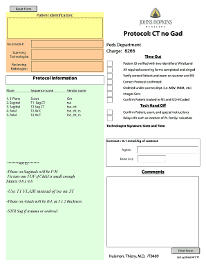 CT Scan Protocol Form