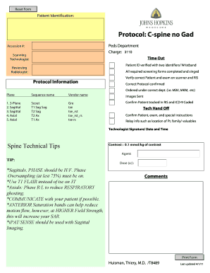 C-Spine MRI Protocol Form