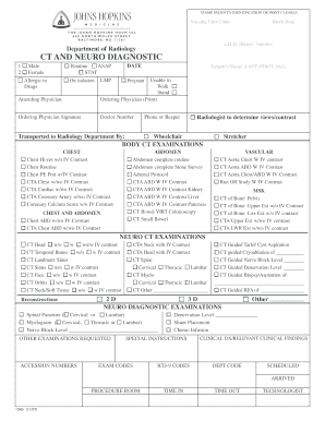 Radiology CT and Neuro Diagnostic Order Form