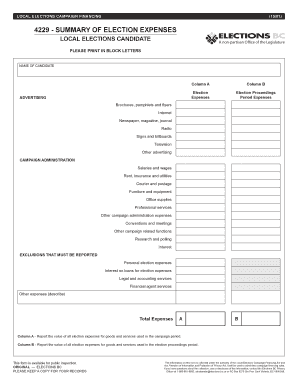 Local Elections Campaign Financing Summary of Election Expenses