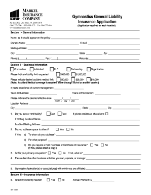 Gymnastics General Liability Insurance Application
