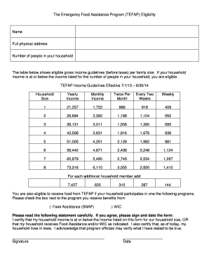 TEFAP Eligibility Form