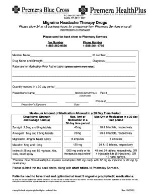 Migraine Headache Therapy Drugs Prior Authorization Form