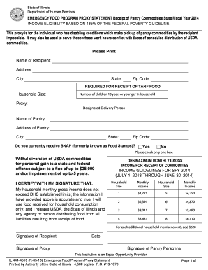 Illinois Emergency Food Program Proxy Statement