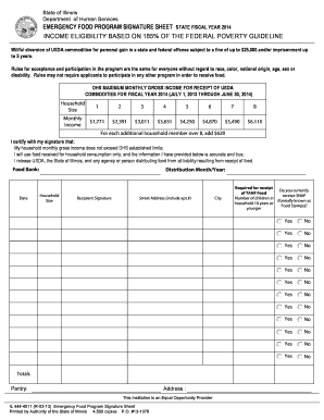 Illinois Emergency Food Program Signature Sheet