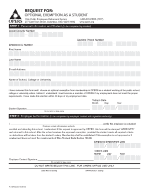 Ohio Student OPERS Exemption Form