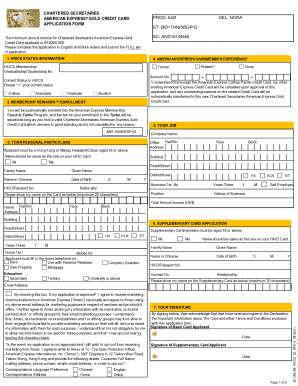 Chartered Secretaries American Express Gold Credit Card Application