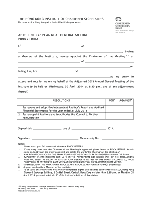 Proxy Form for Adjourned 2013 Annual General Meeting